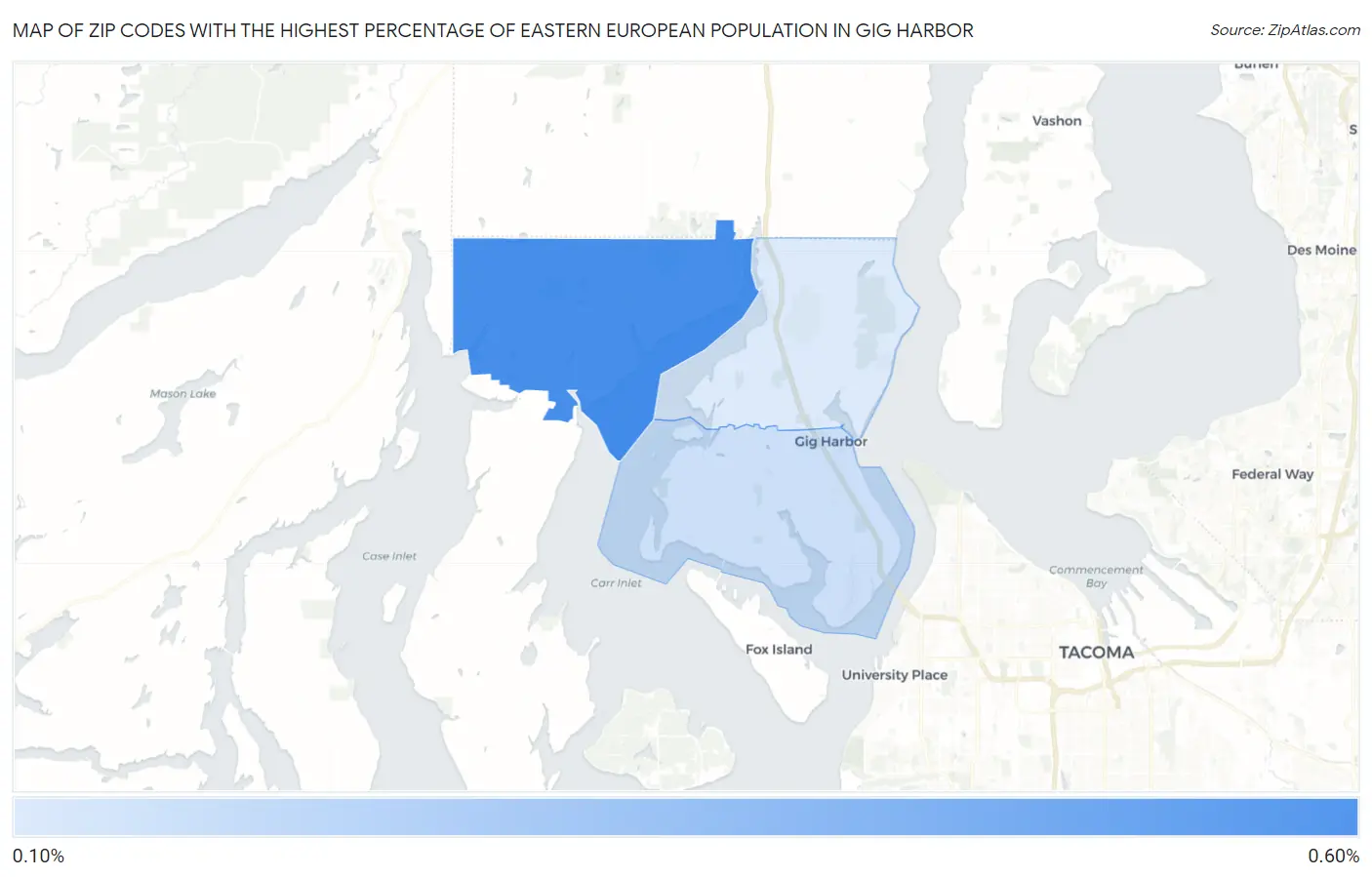 Zip Codes with the Highest Percentage of Eastern European Population in Gig Harbor Map