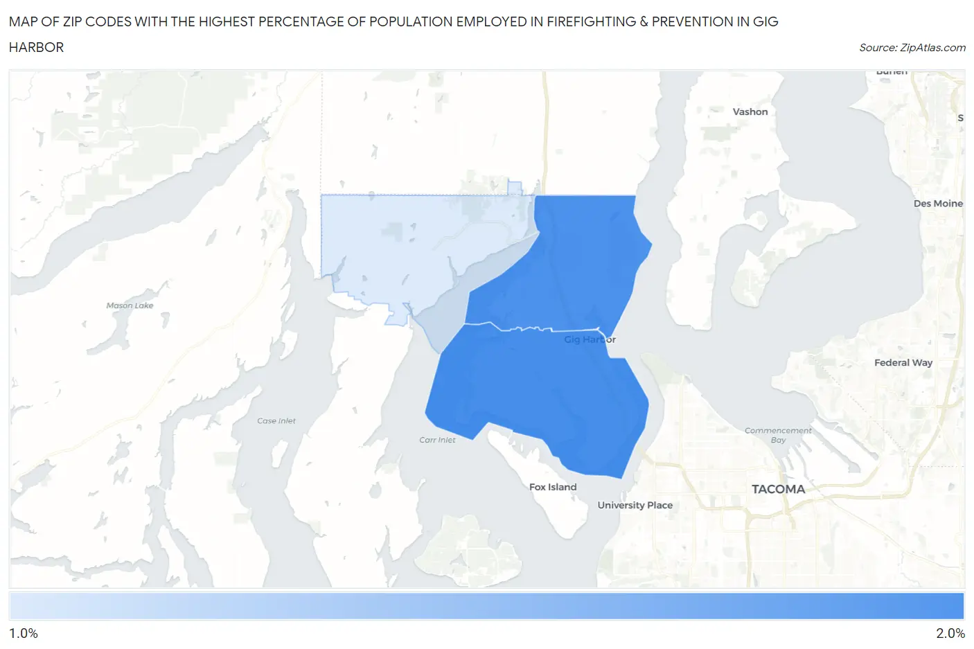 Zip Codes with the Highest Percentage of Population Employed in Firefighting & Prevention in Gig Harbor Map