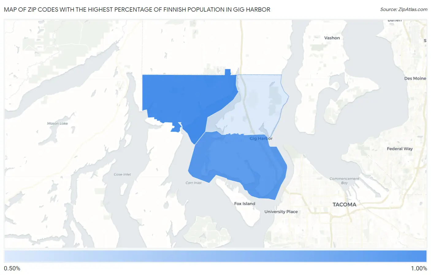Zip Codes with the Highest Percentage of Finnish Population in Gig Harbor Map