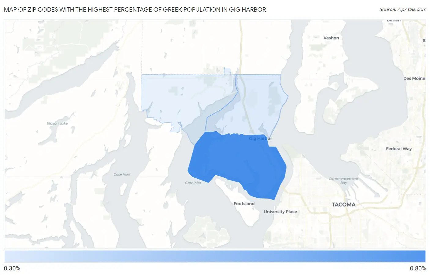 Zip Codes with the Highest Percentage of Greek Population in Gig Harbor Map