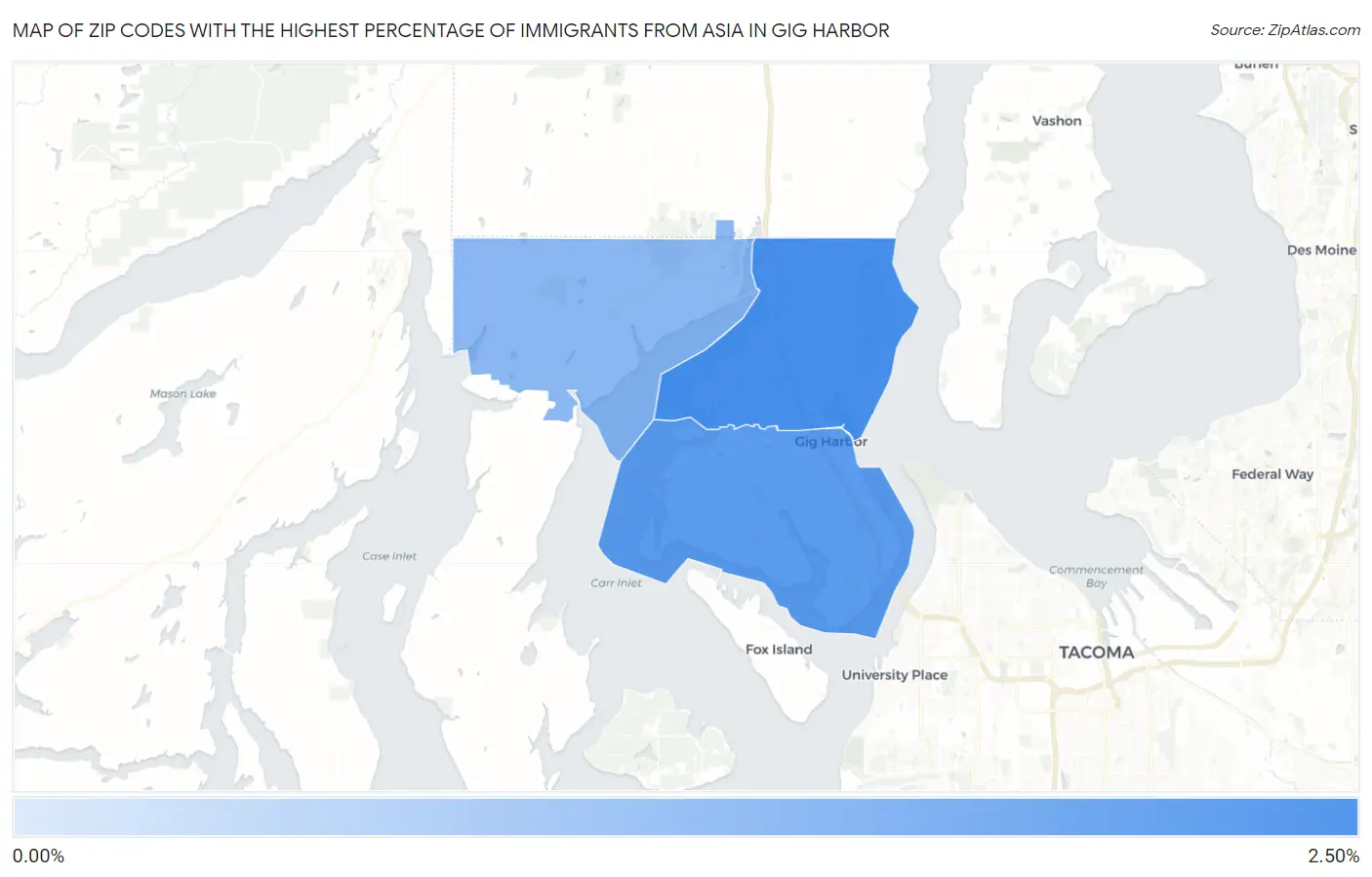 Zip Codes with the Highest Percentage of Immigrants from Asia in Gig Harbor Map