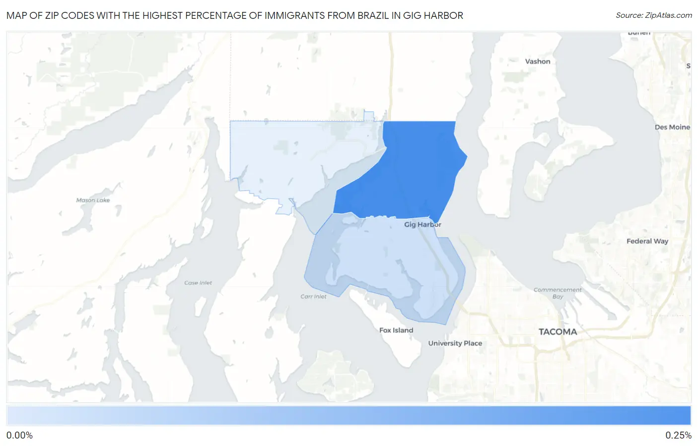 Zip Codes with the Highest Percentage of Immigrants from Brazil in Gig Harbor Map