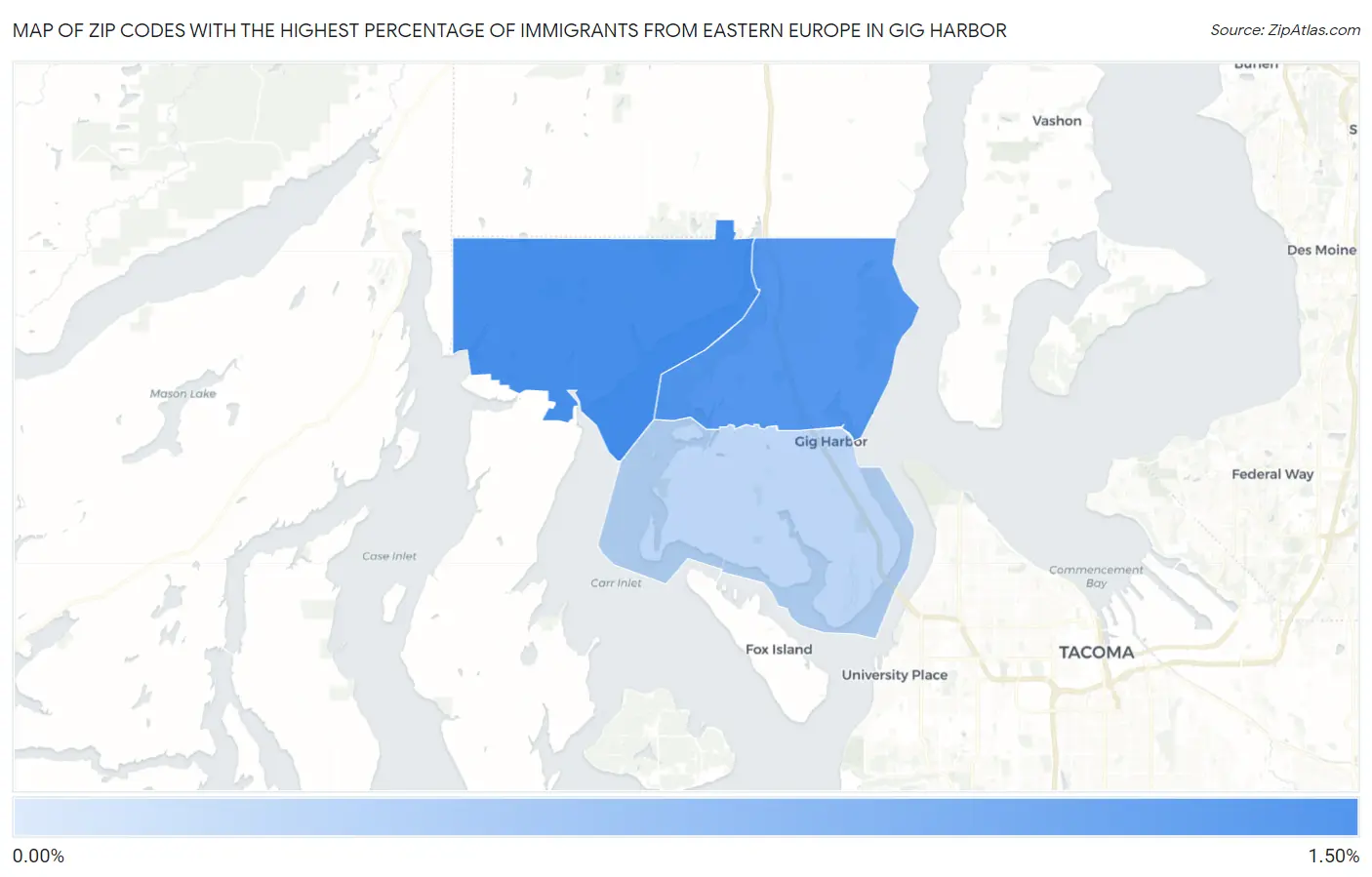 Zip Codes with the Highest Percentage of Immigrants from Eastern Europe in Gig Harbor Map