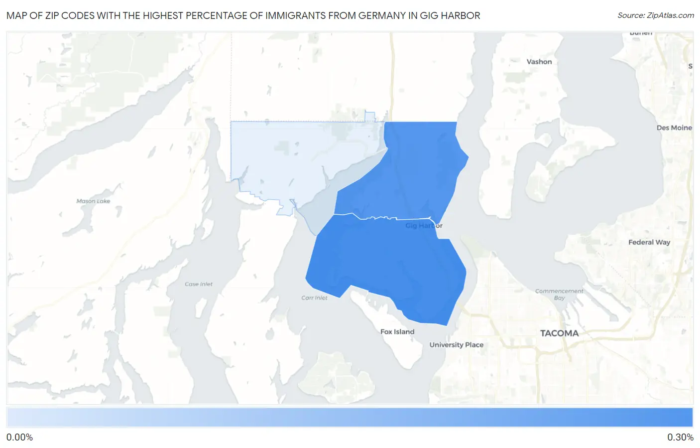 Zip Codes with the Highest Percentage of Immigrants from Germany in Gig Harbor Map