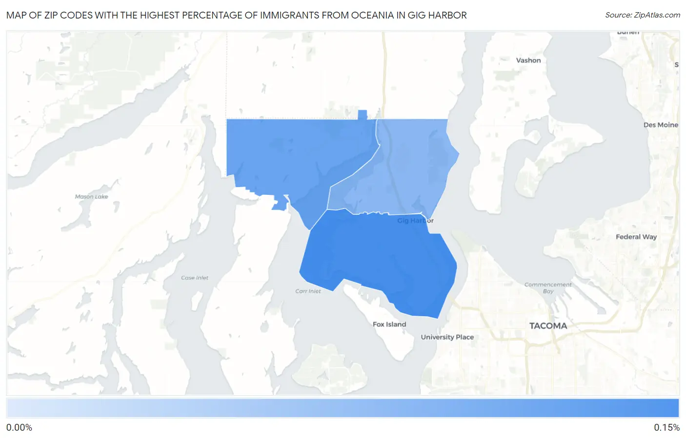 Zip Codes with the Highest Percentage of Immigrants from Oceania in Gig Harbor Map