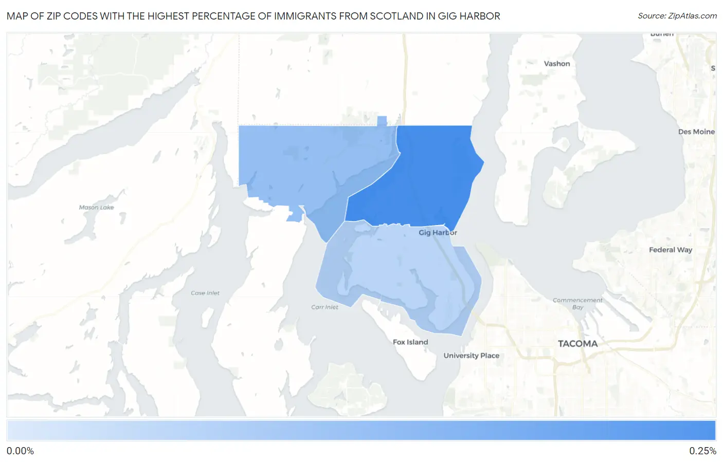 Zip Codes with the Highest Percentage of Immigrants from Scotland in Gig Harbor Map