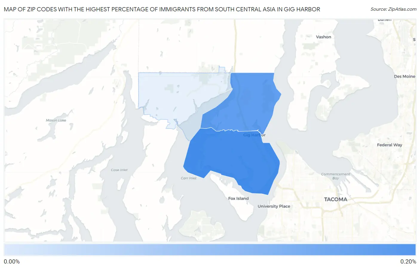 Zip Codes with the Highest Percentage of Immigrants from South Central Asia in Gig Harbor Map