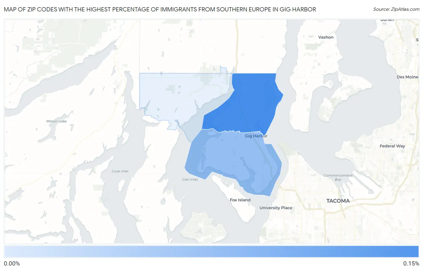 Zip Codes with the Highest Percentage of Immigrants from Southern Europe in Gig Harbor Map