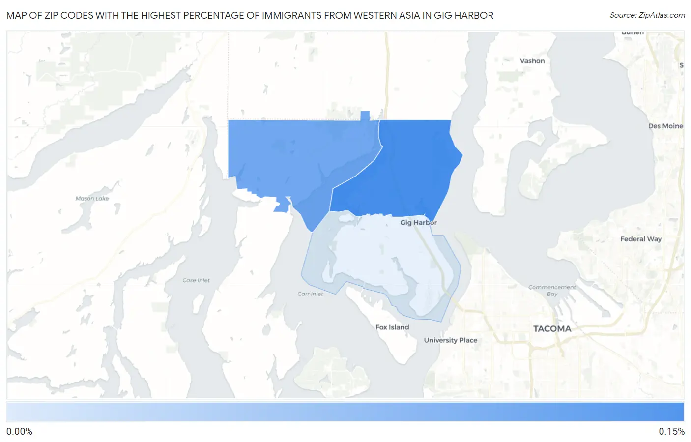 Zip Codes with the Highest Percentage of Immigrants from Western Asia in Gig Harbor Map