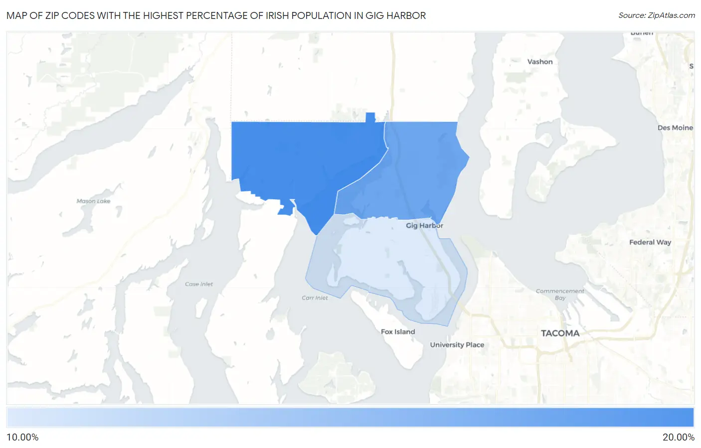 Zip Codes with the Highest Percentage of Irish Population in Gig Harbor Map