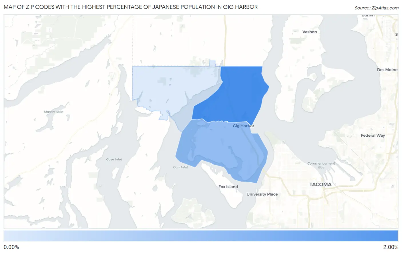 Zip Codes with the Highest Percentage of Japanese Population in Gig Harbor Map