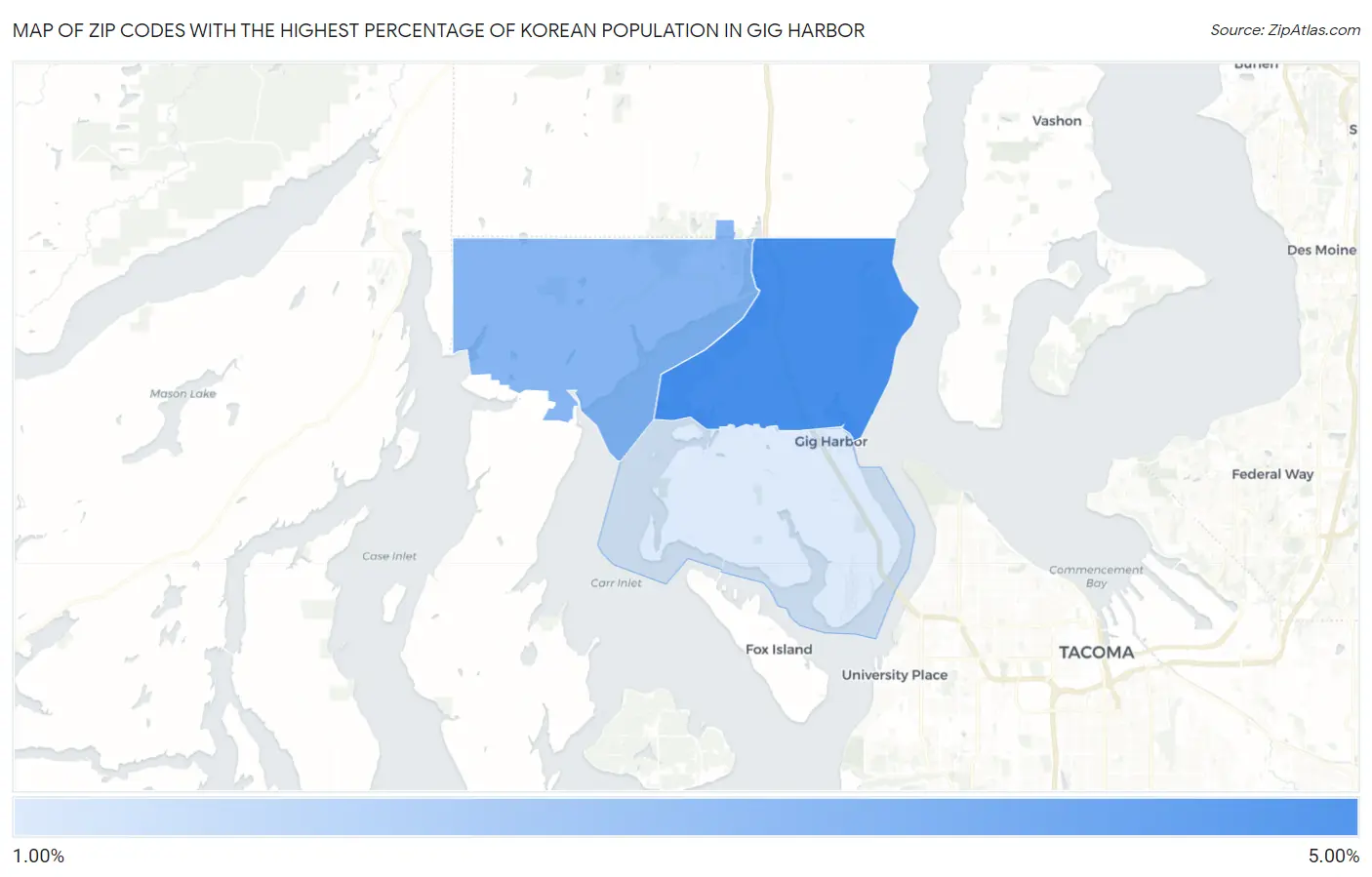 Zip Codes with the Highest Percentage of Korean Population in Gig Harbor Map