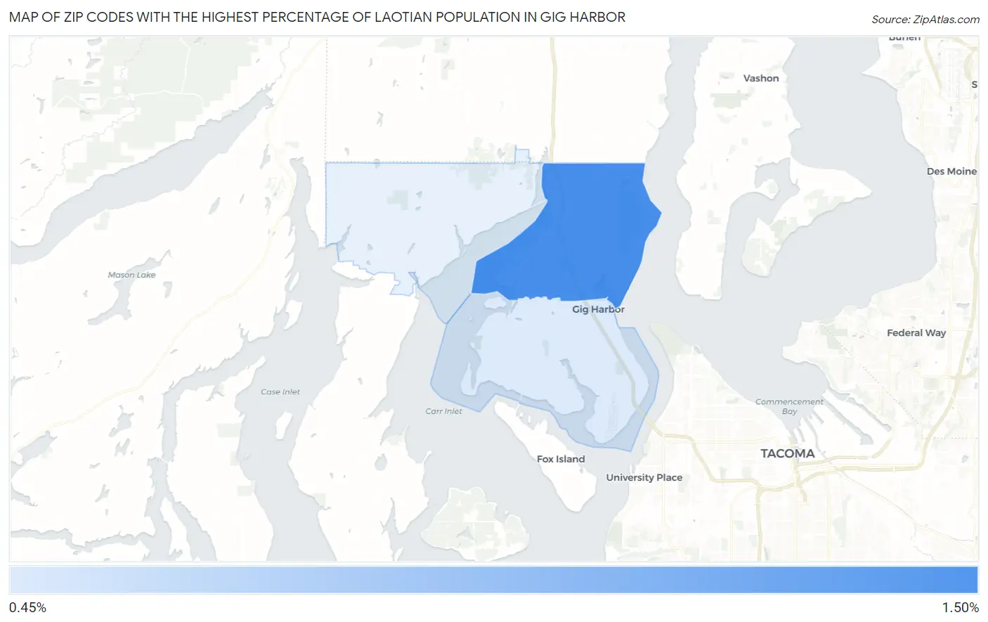 Zip Codes with the Highest Percentage of Laotian Population in Gig Harbor Map