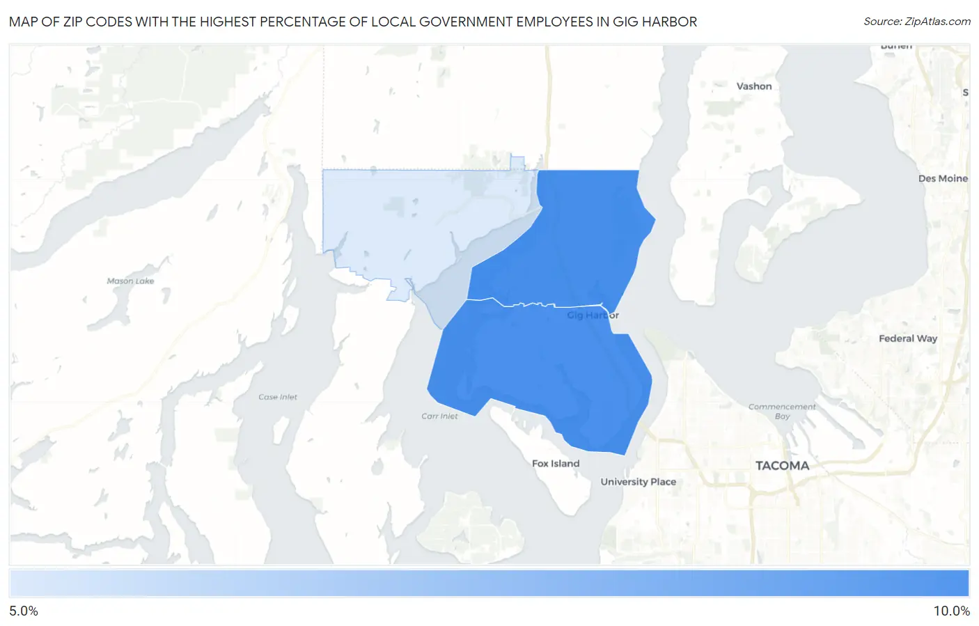 Zip Codes with the Highest Percentage of Local Government Employees in Gig Harbor Map