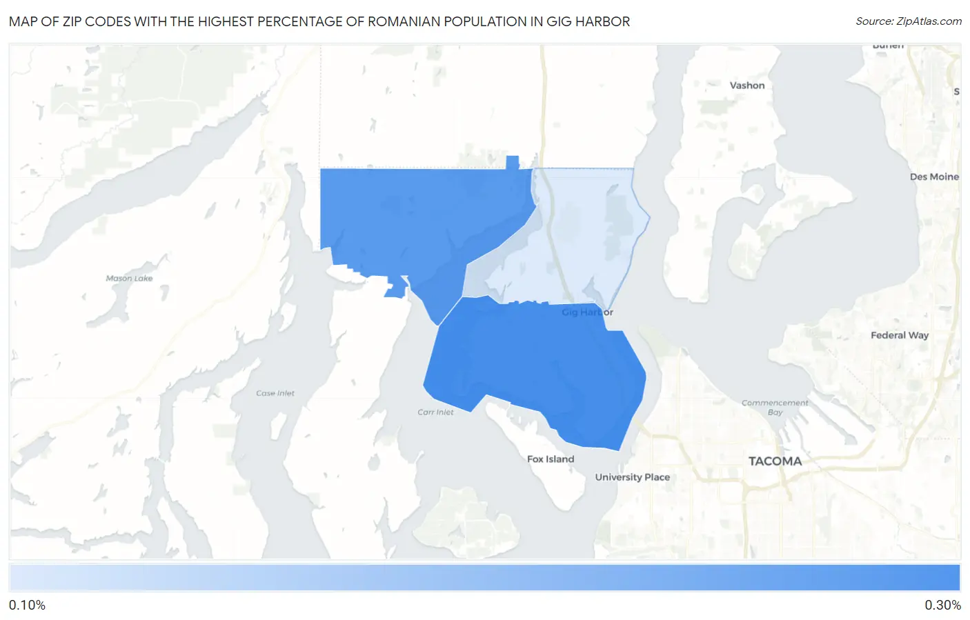 Zip Codes with the Highest Percentage of Romanian Population in Gig Harbor Map
