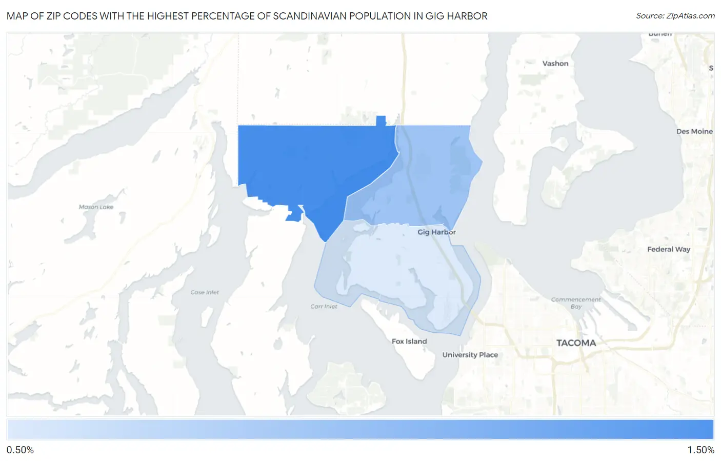 Zip Codes with the Highest Percentage of Scandinavian Population in Gig Harbor Map