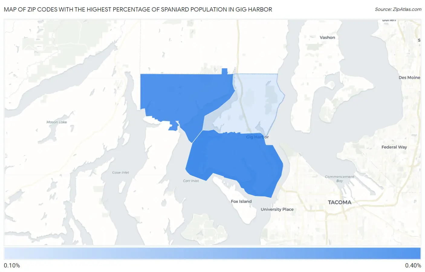 Zip Codes with the Highest Percentage of Spaniard Population in Gig Harbor Map