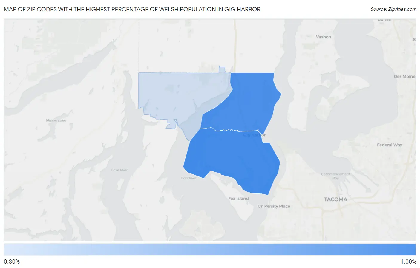 Zip Codes with the Highest Percentage of Welsh Population in Gig Harbor Map
