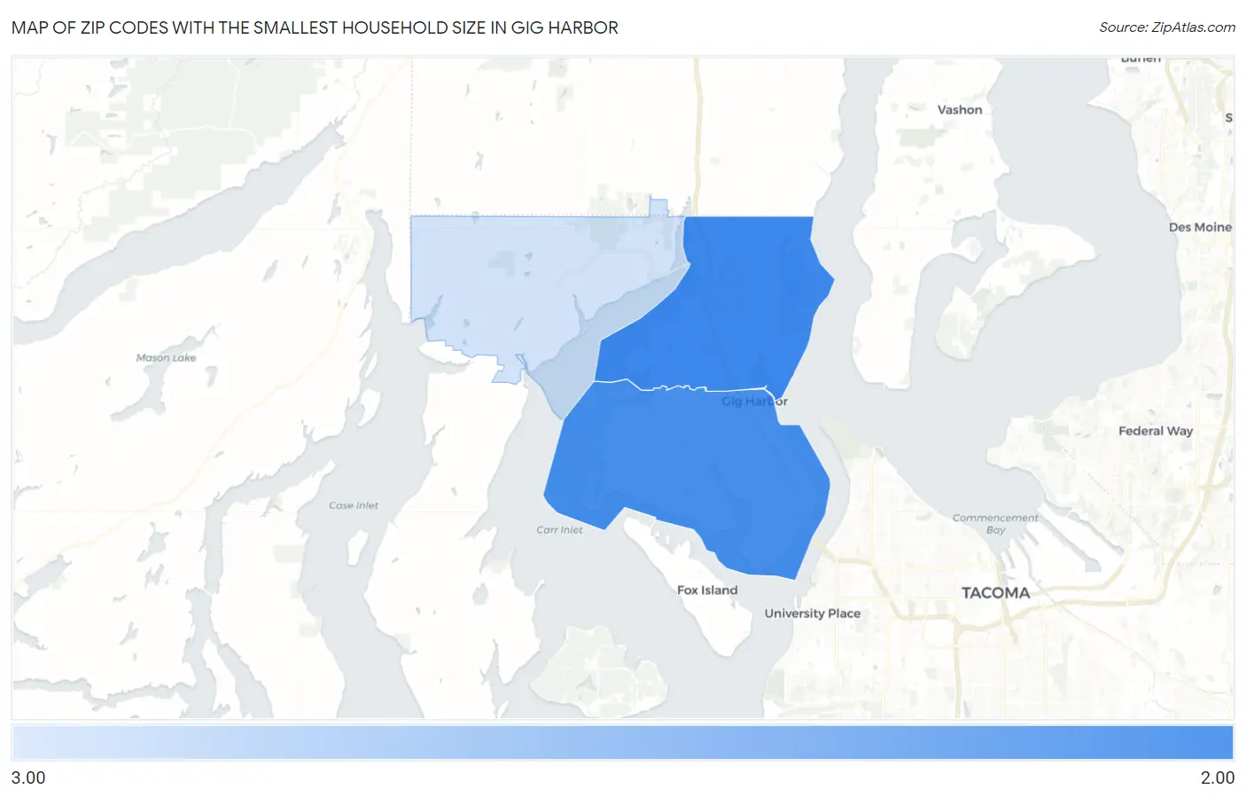 Zip Codes with the Smallest Household Size in Gig Harbor Map