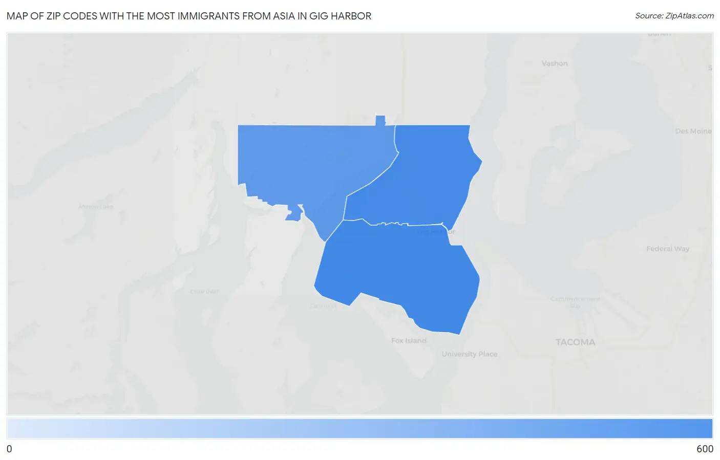 Zip Codes with the Most Immigrants from Asia in Gig Harbor Map
