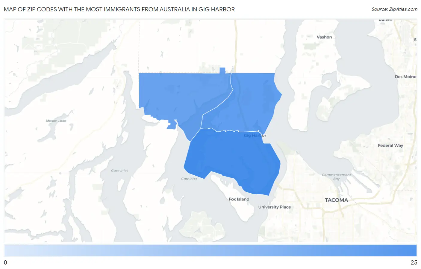 Zip Codes with the Most Immigrants from Australia in Gig Harbor Map