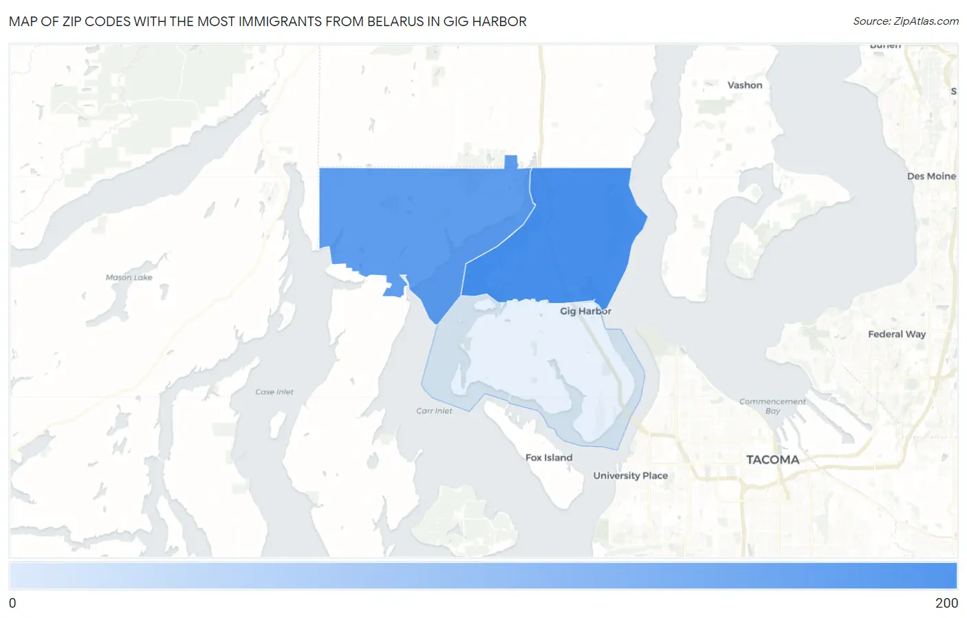 Zip Codes with the Most Immigrants from Belarus in Gig Harbor Map