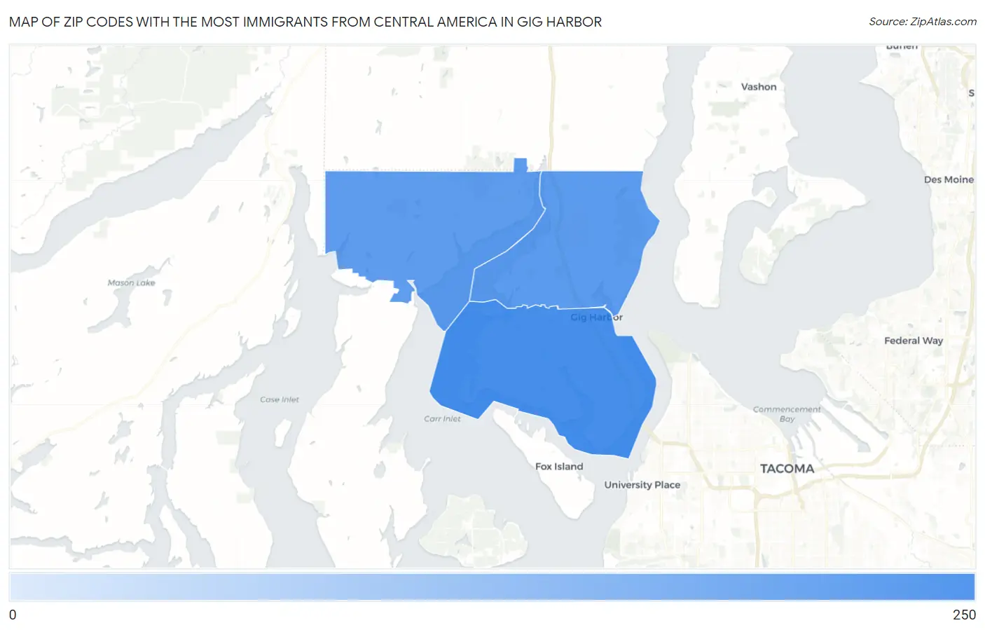 Zip Codes with the Most Immigrants from Central America in Gig Harbor Map