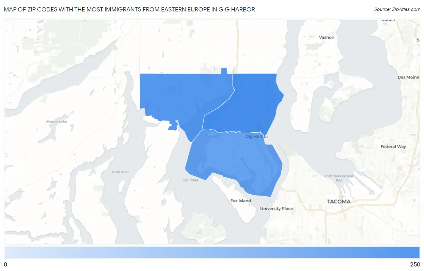 Zip Codes with the Most Immigrants from Eastern Europe in Gig Harbor Map