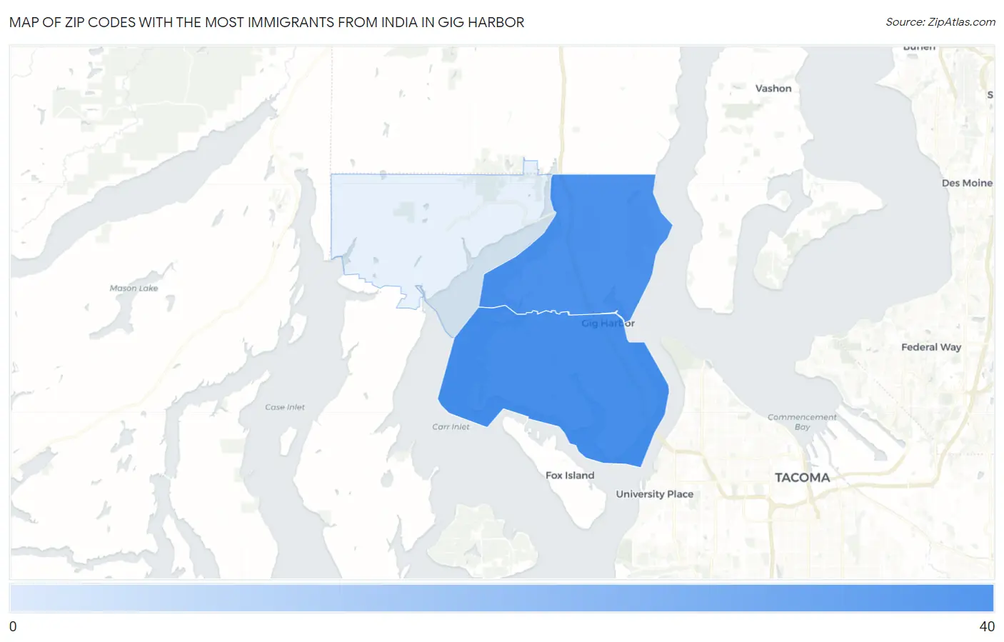 Zip Codes with the Most Immigrants from India in Gig Harbor Map