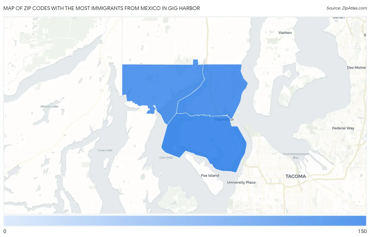 Zip Codes with the Most Immigrants from Mexico in Gig Harbor Map