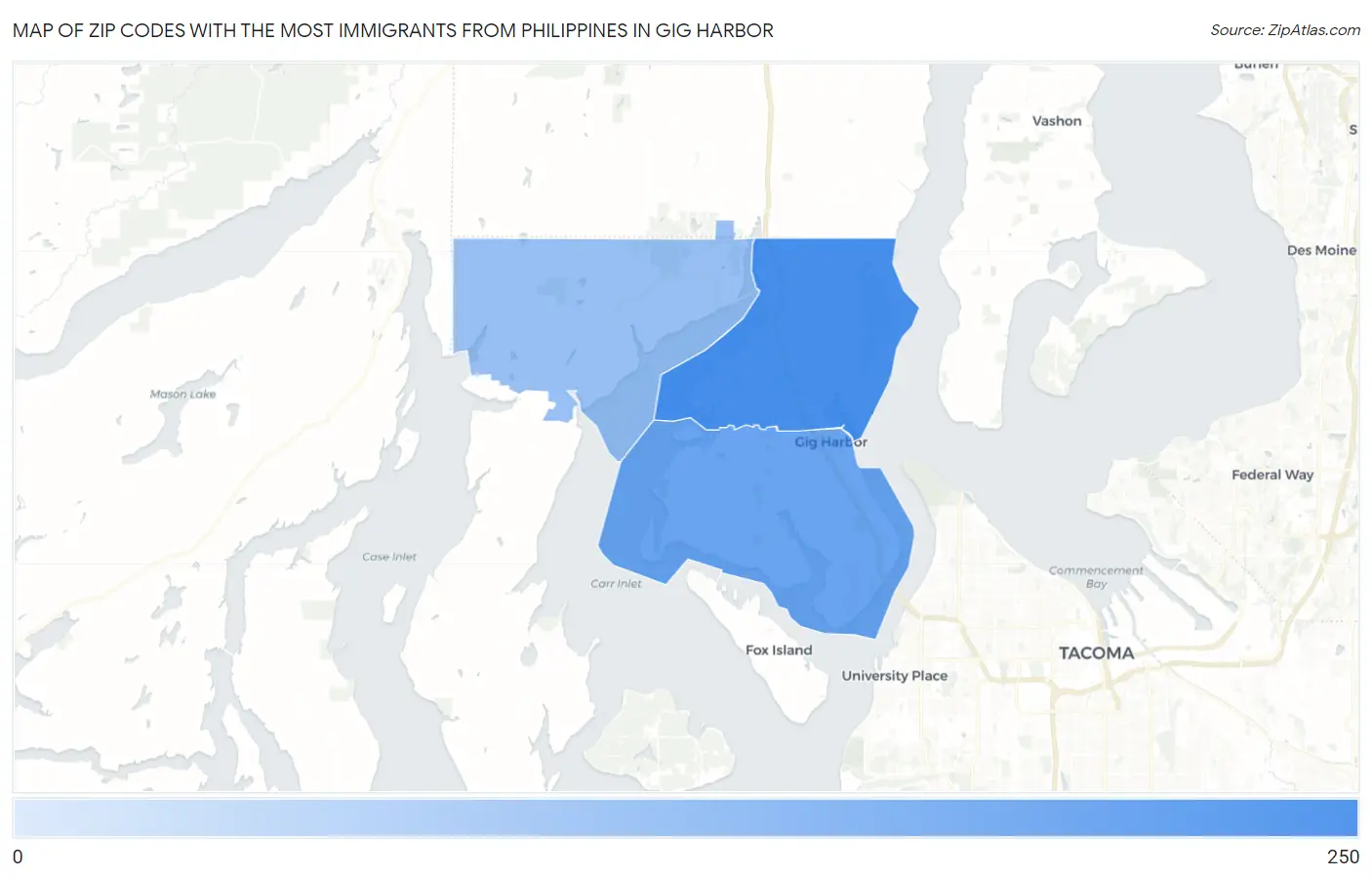 Zip Codes with the Most Immigrants from Philippines in Gig Harbor Map