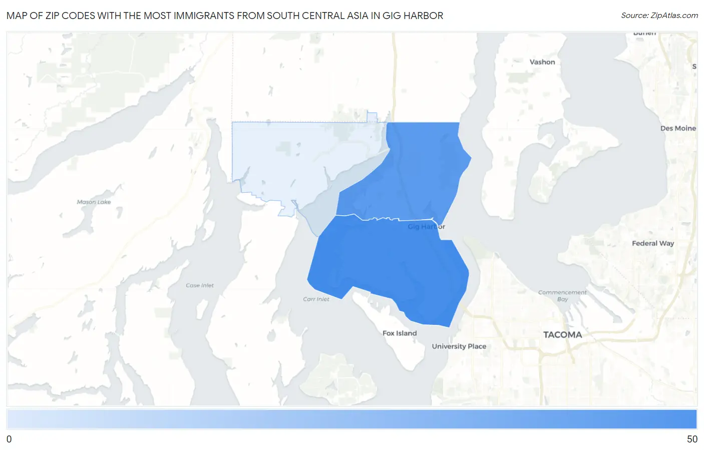 Zip Codes with the Most Immigrants from South Central Asia in Gig Harbor Map