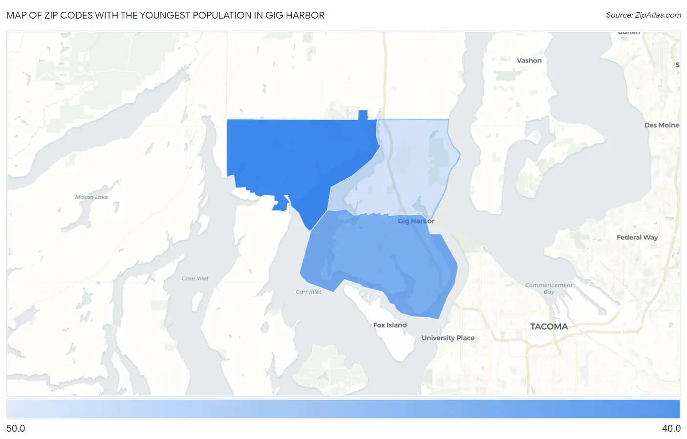 Zip Codes with the Youngest Population in Gig Harbor Map
