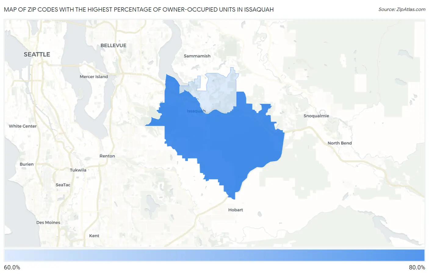 Zip Codes with the Highest Percentage of Owner-Occupied Units in Issaquah Map