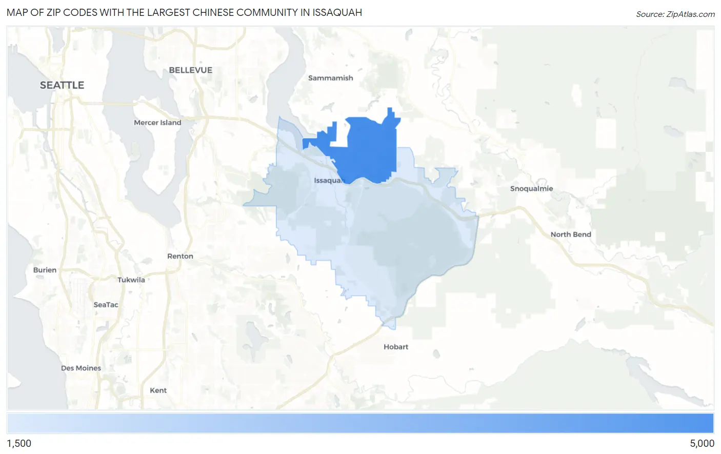 Zip Codes with the Largest Chinese Community in Issaquah Map