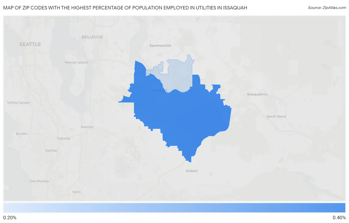 Zip Codes with the Highest Percentage of Population Employed in Utilities in Issaquah Map