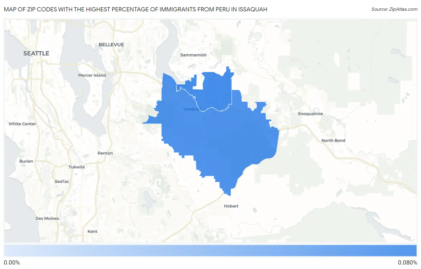 Zip Codes with the Highest Percentage of Immigrants from Peru in Issaquah Map