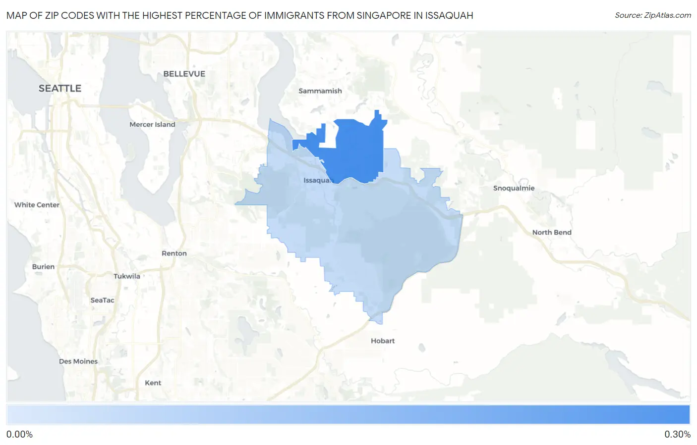 Zip Codes with the Highest Percentage of Immigrants from Singapore in Issaquah Map
