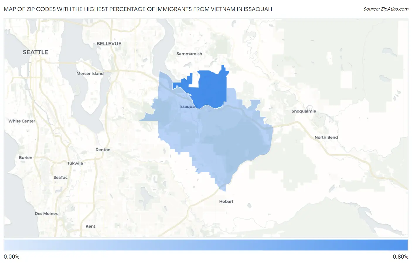 Zip Codes with the Highest Percentage of Immigrants from Vietnam in Issaquah Map