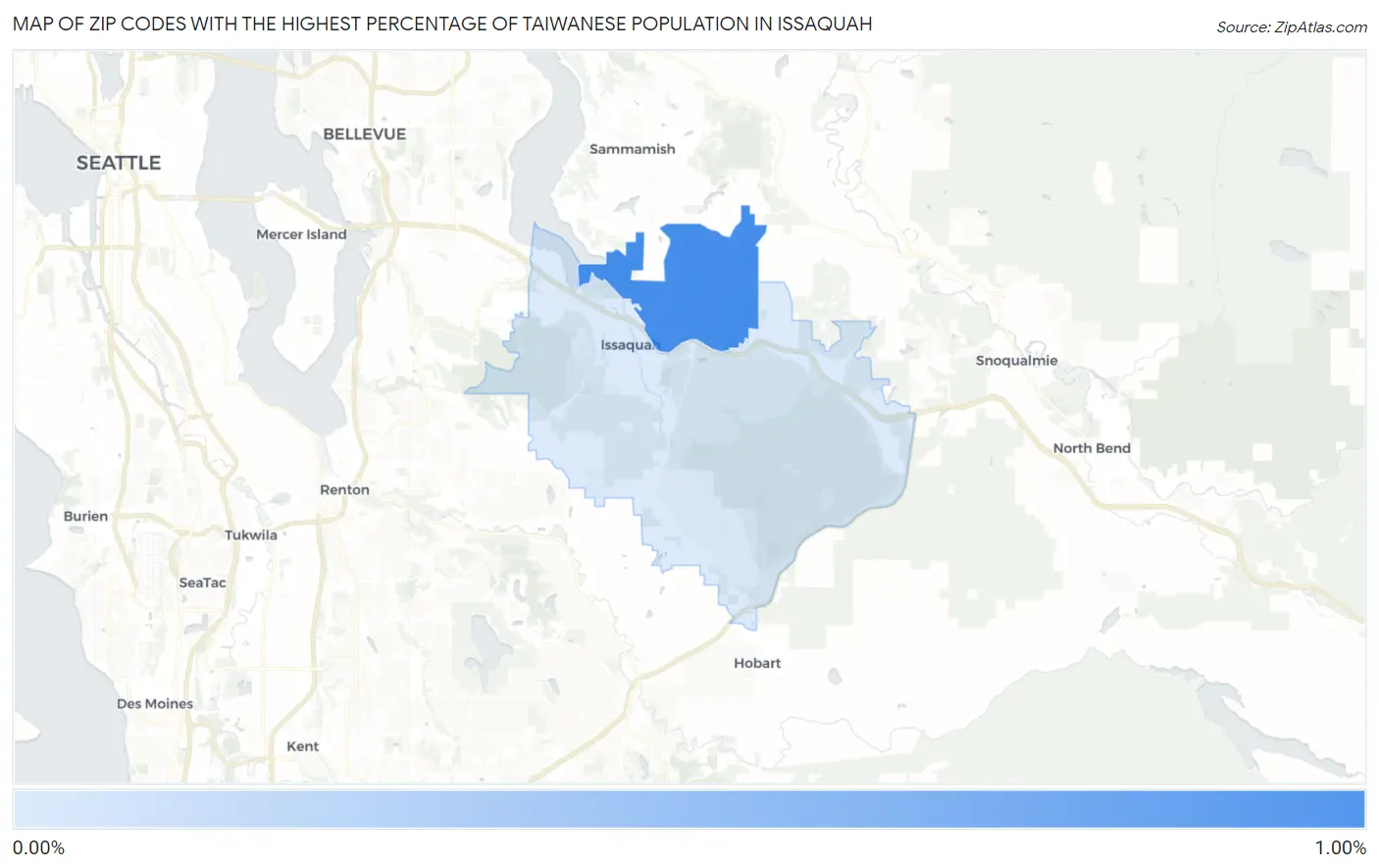 Zip Codes with the Highest Percentage of Taiwanese Population in Issaquah Map