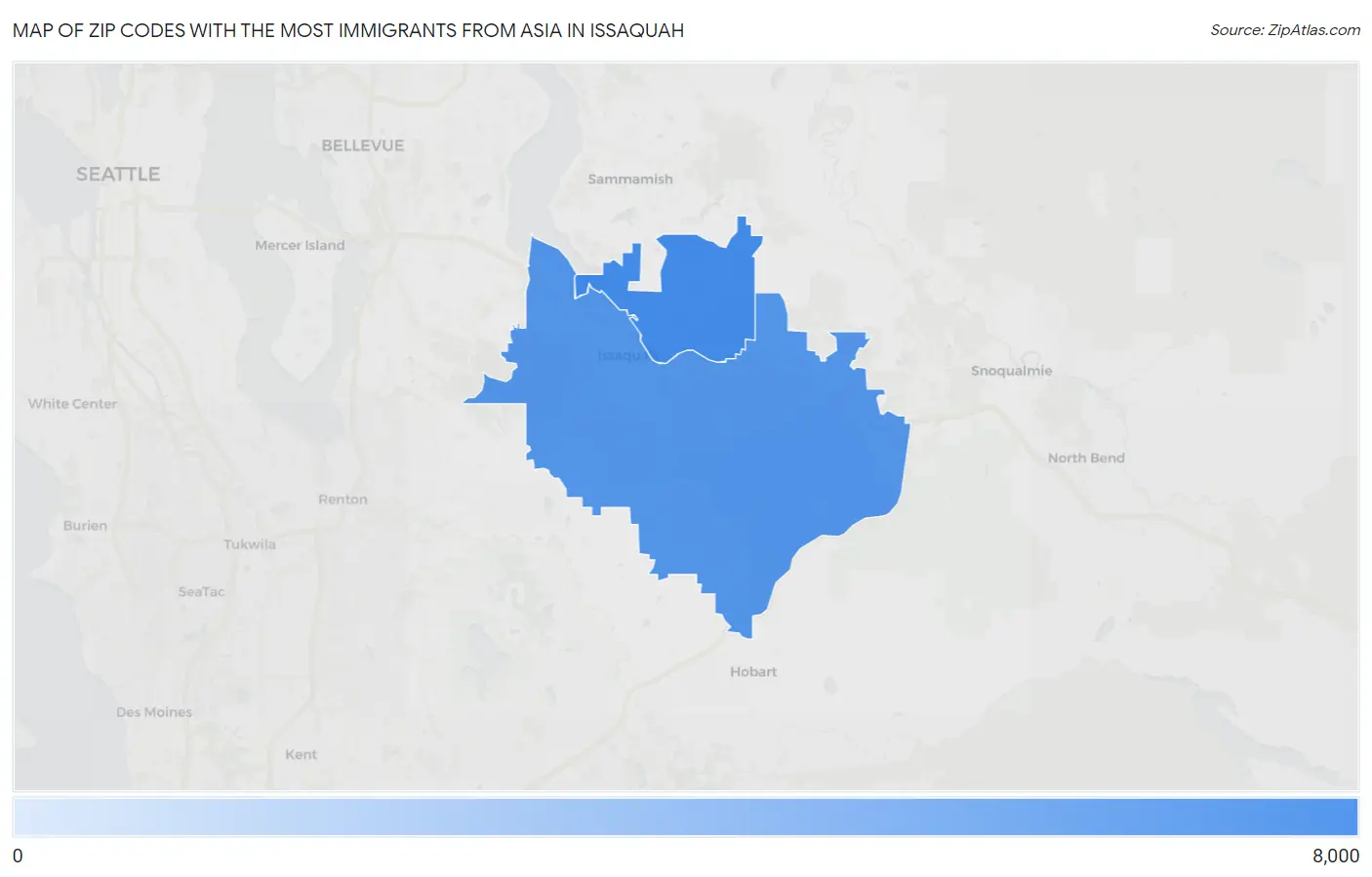 Zip Codes with the Most Immigrants from Asia in Issaquah Map