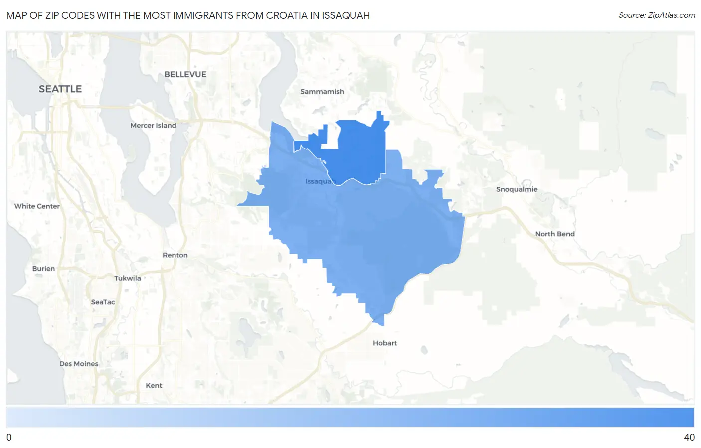 Zip Codes with the Most Immigrants from Croatia in Issaquah Map