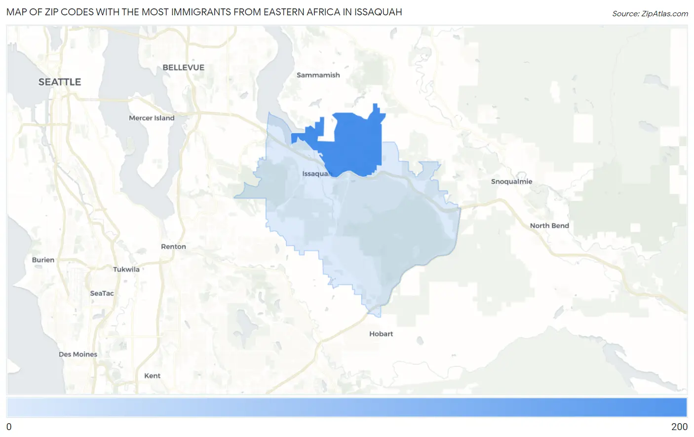 Zip Codes with the Most Immigrants from Eastern Africa in Issaquah Map