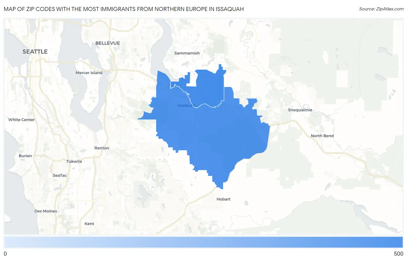 Zip Codes with the Most Immigrants from Northern Europe in Issaquah Map