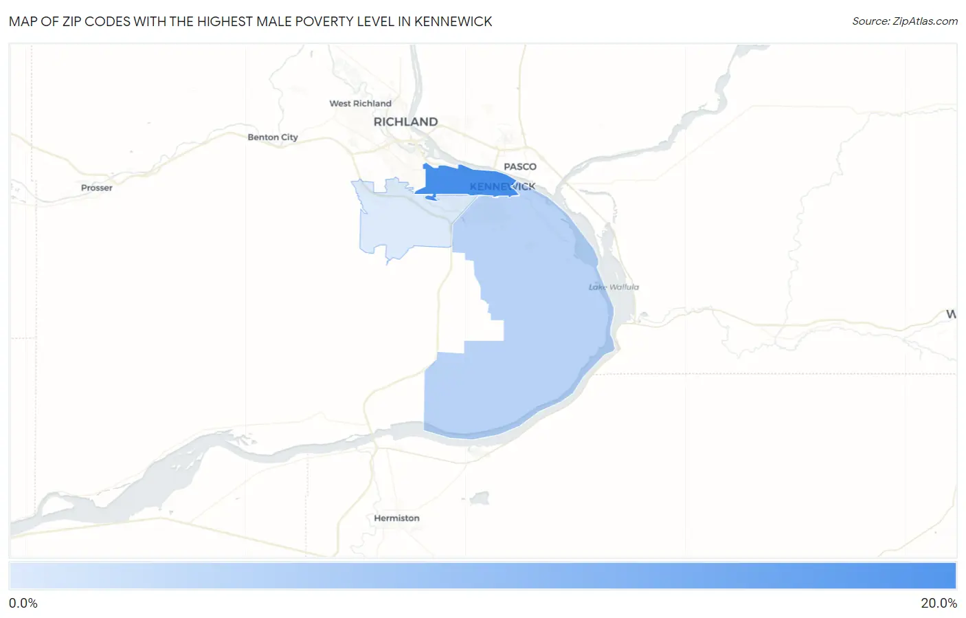 Zip Codes with the Highest Male Poverty Level in Kennewick Map