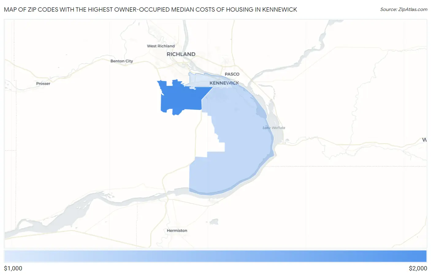 Zip Codes with the Highest Owner-Occupied Median Costs of Housing in Kennewick Map
