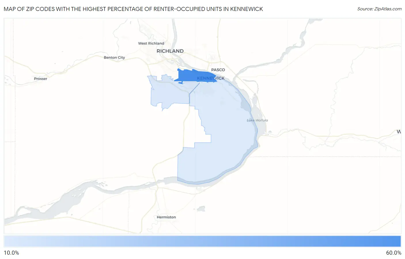 Zip Codes with the Highest Percentage of Renter-Occupied Units in Kennewick Map