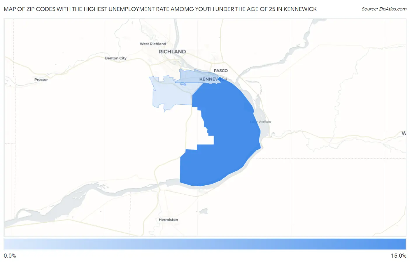 Zip Codes with the Highest Unemployment Rate Amomg Youth Under the Age of 25 in Kennewick Map