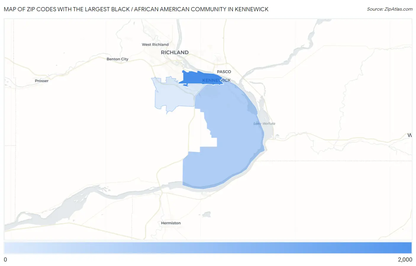 Zip Codes with the Largest Black / African American Community in Kennewick Map
