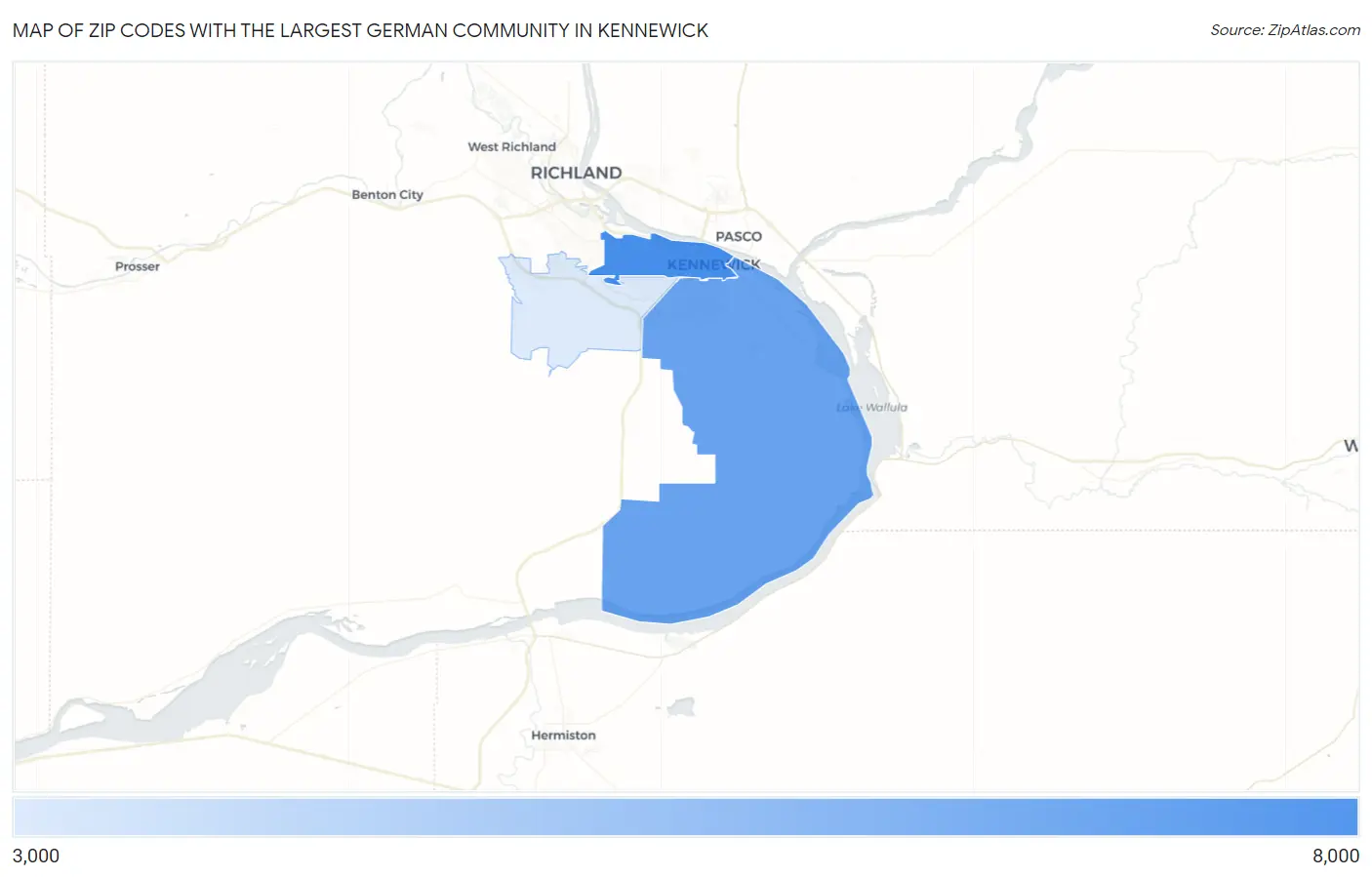 Zip Codes with the Largest German Community in Kennewick Map